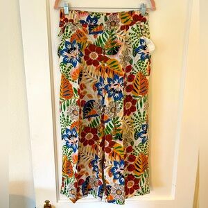 C&C California 100% Linen Multicolored Floral Wide Leg Pants